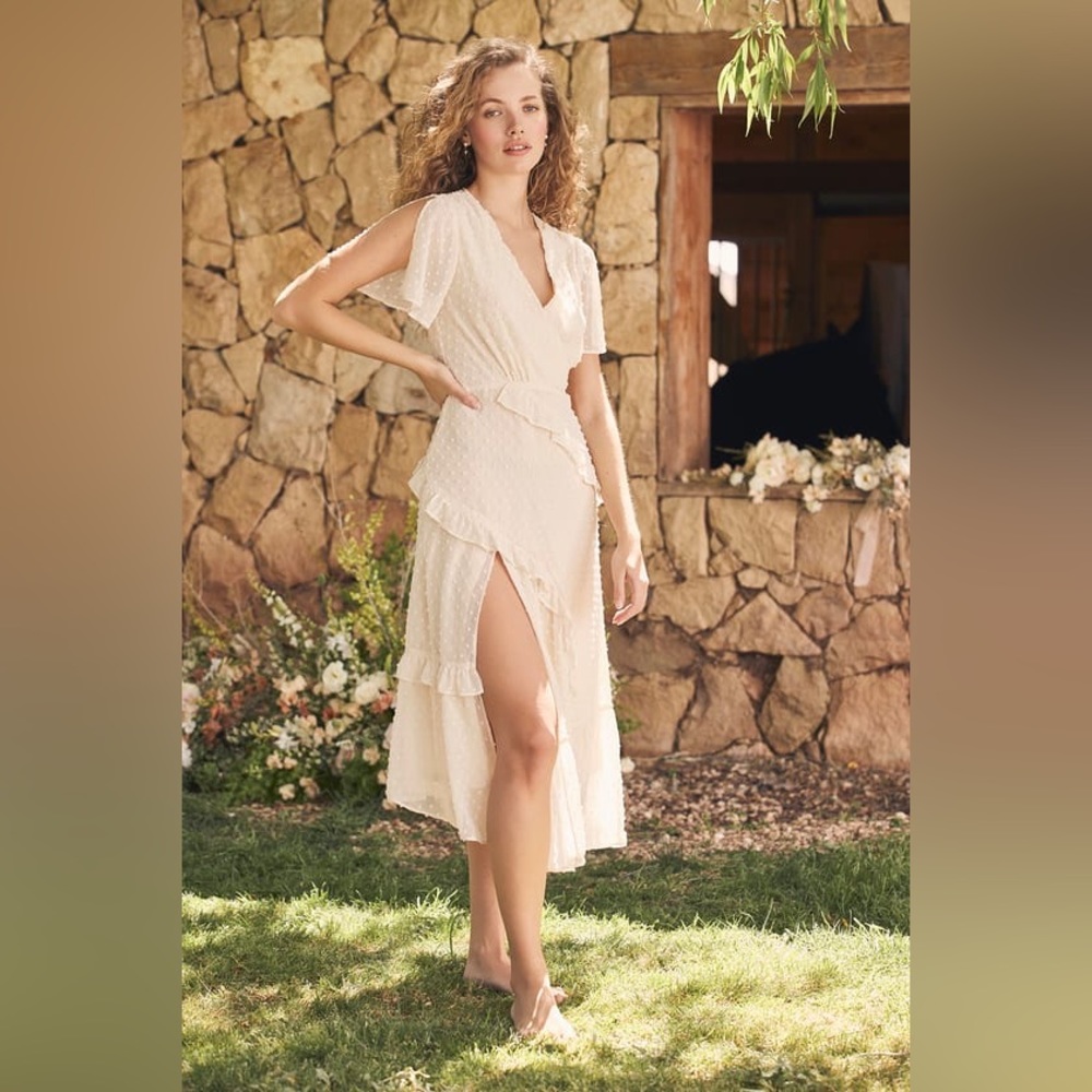 Lulus Next to You Cream Swiss Dot Ruffled Midi Dress